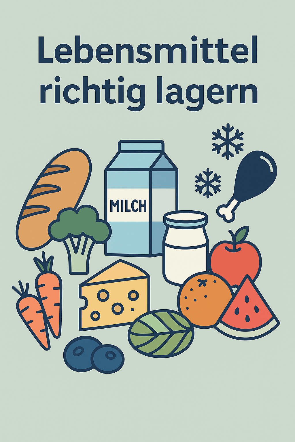 Lebensmittel richtig lagern Infografik – verschiedene Lebensmittel korrekt aufbewahren für längere Haltbarkeit.
