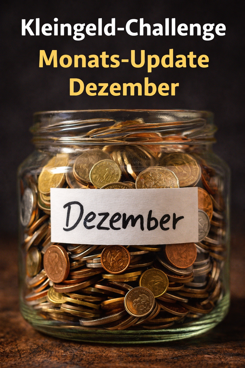 Glas mit gesammeltem Kleingeld für die Kleingeld-Challenge, Monats-Update Dezember mit Pfand, Cashback und Kleingeld als Teil des Vermögensaufbaus.